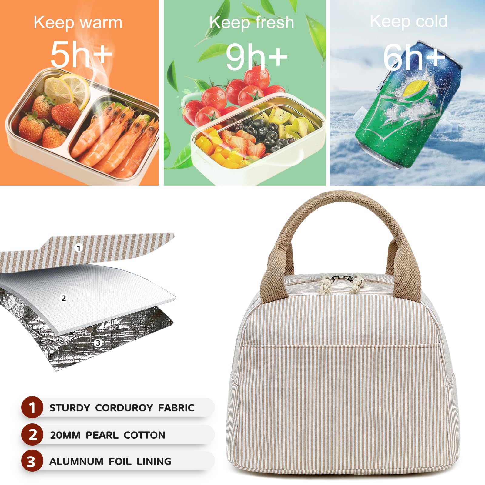 Bluboon bolsa de almuerzo con bolsillo frontal para objetos pequeños