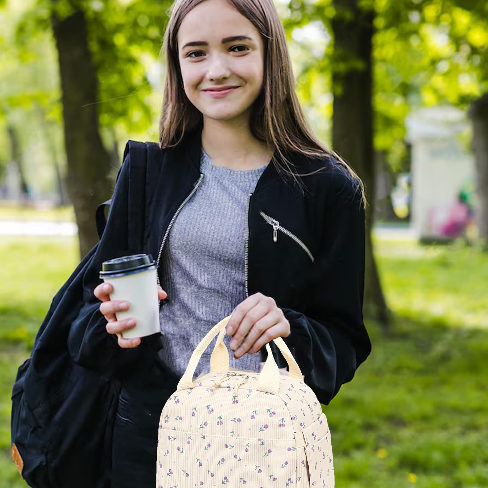Bluboon bolsa de almuerzo pana acanalada: bolsillo frontal, acceso rápido a objetos