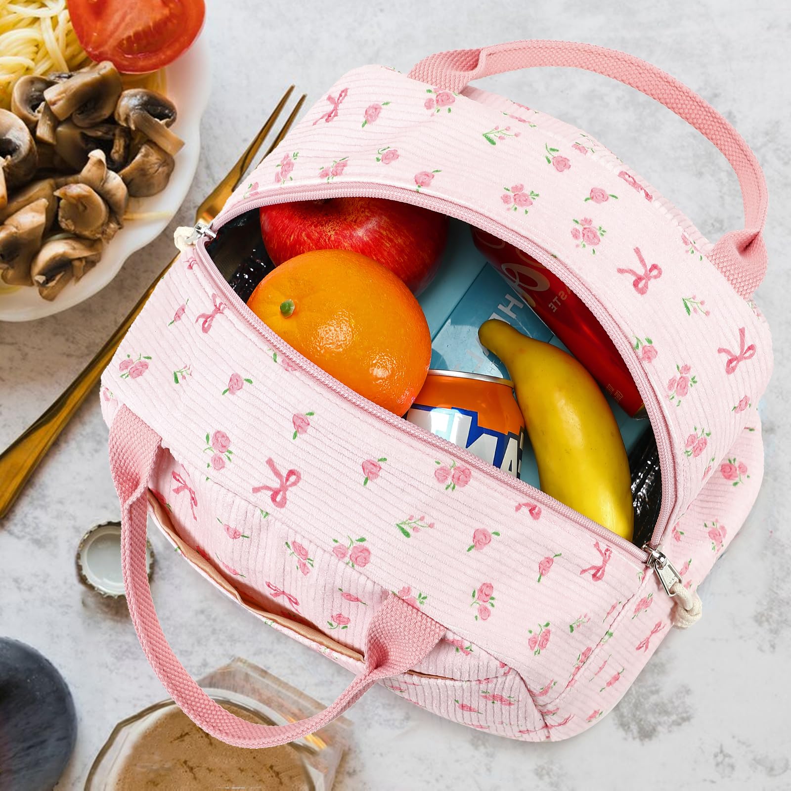 Bluboon bolsa de almuerzo con pana acanalada, gran capacidad para comidas completas.