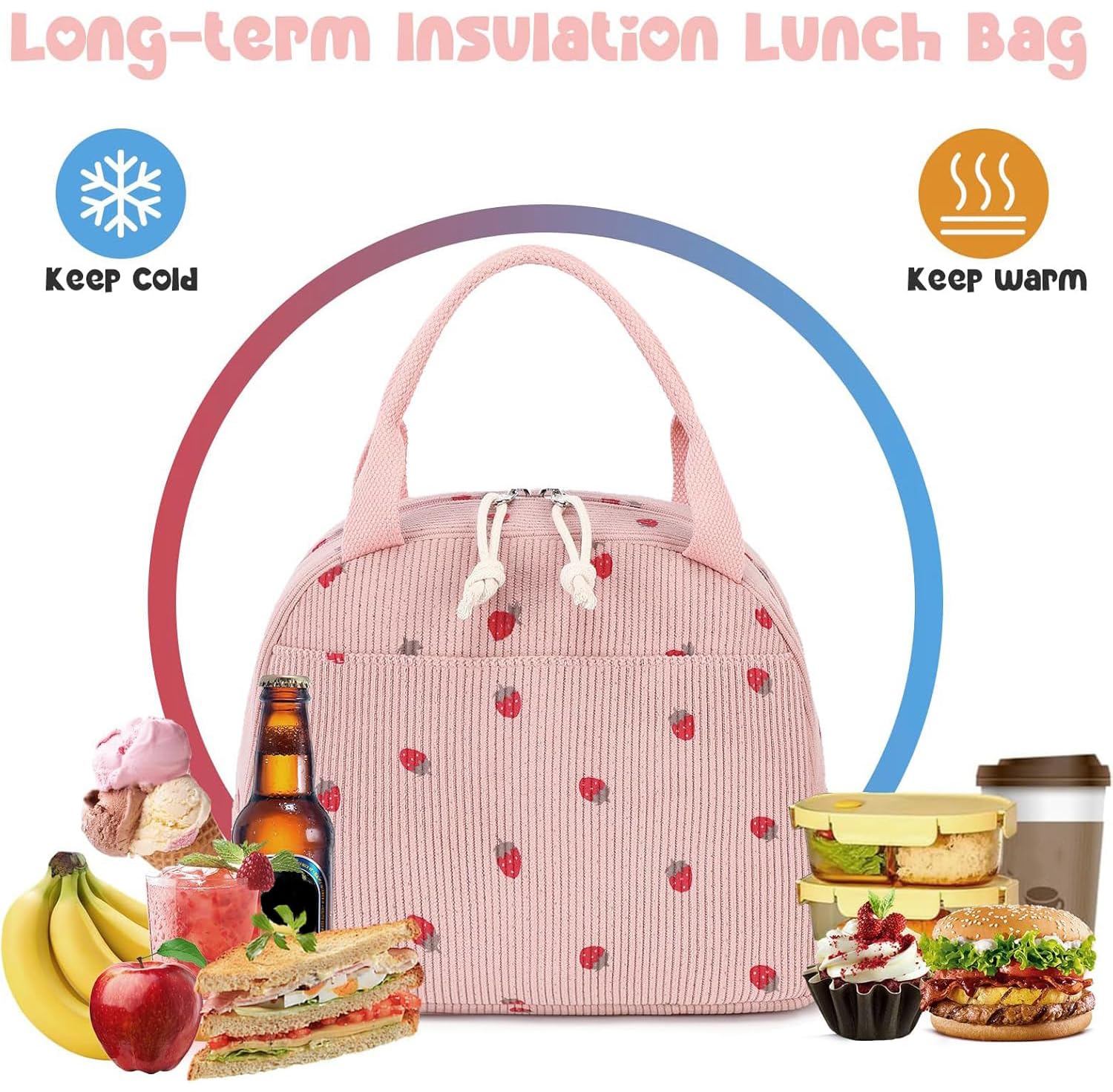 Bluboon bolsa de almuerzo pana acanalada fresa rosada luce elegante en cualquier ocasión