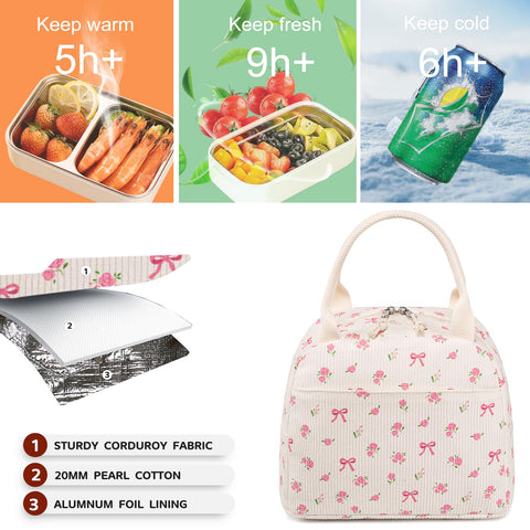Bluboon bolsa de almuerzo en pana beige, combinación elegante y funcional