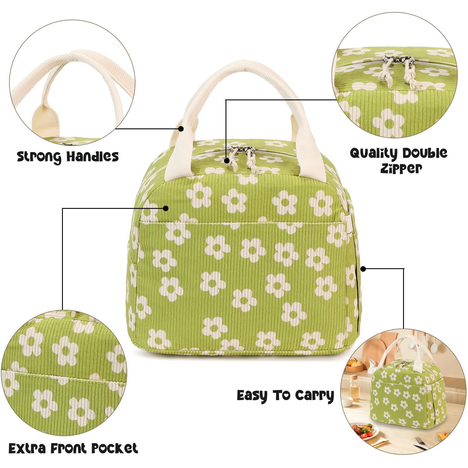 Bluboon bolsa-almuerzo-puerta-frontal, compartimento práctico para llaves y teléfono.