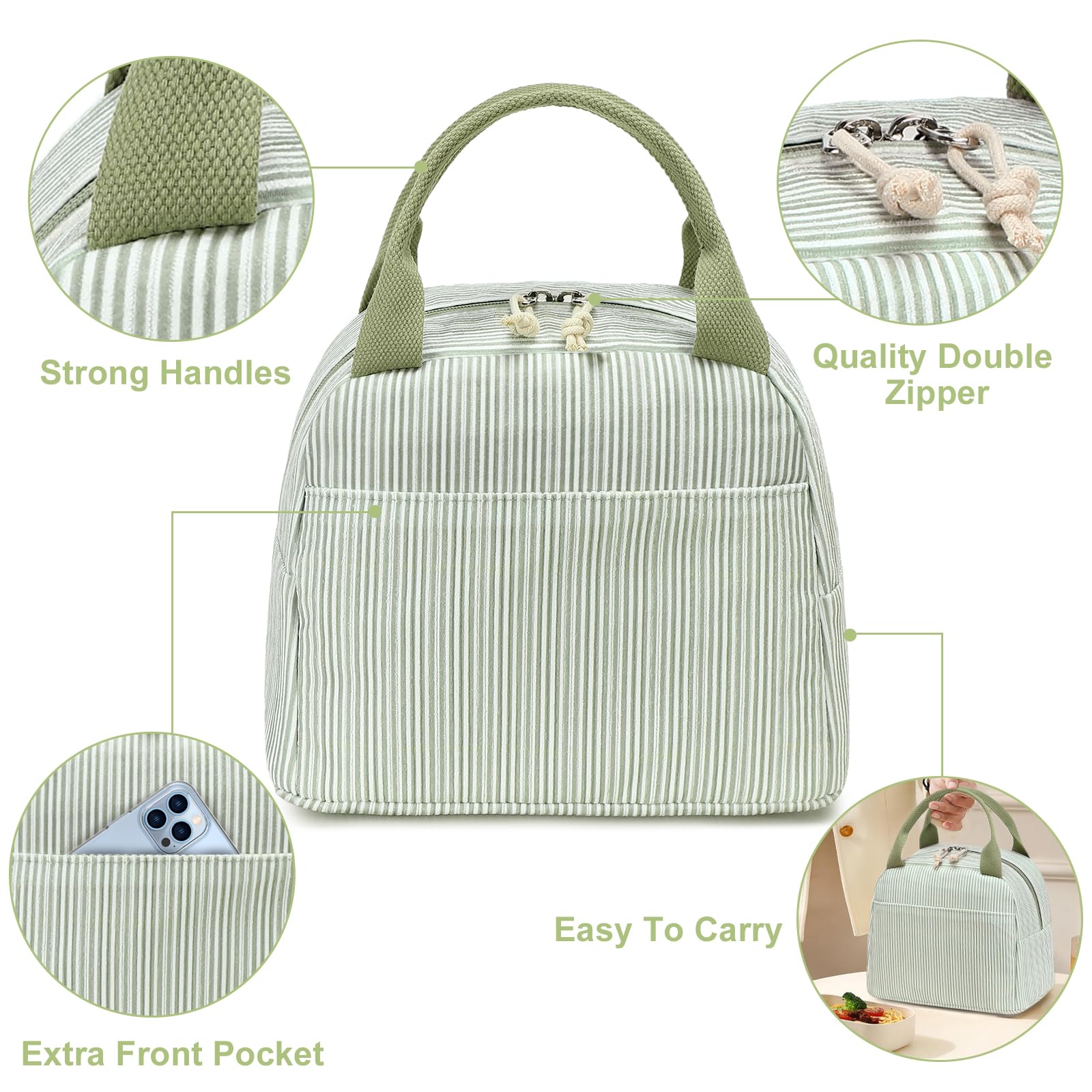 Bluboon bolsa de almuerzo de pana, apta para trabajo, viaje y picnic