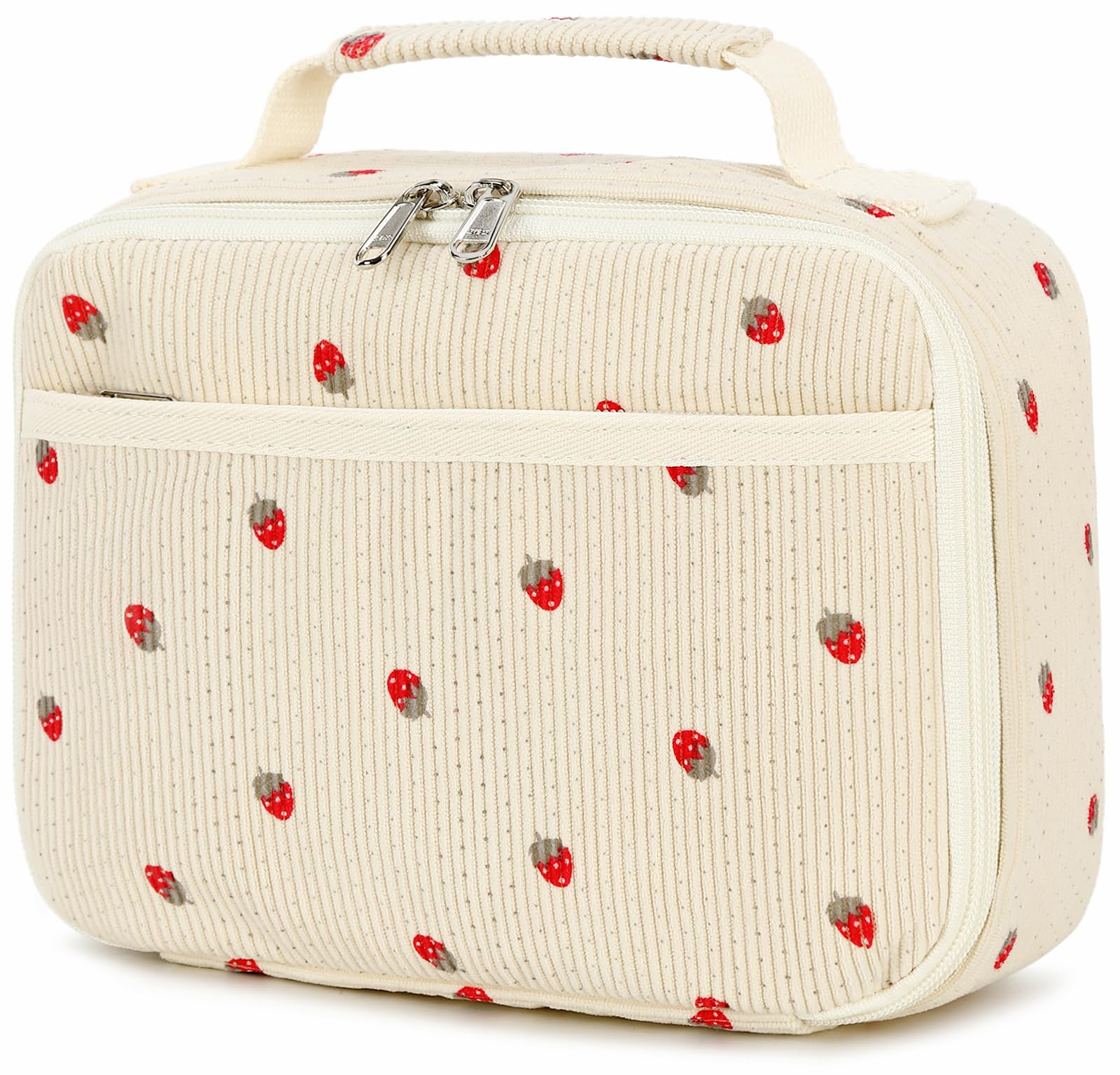 Bluboon bolso de almuerzo en pana con fresas beige, ideal para la escuela.