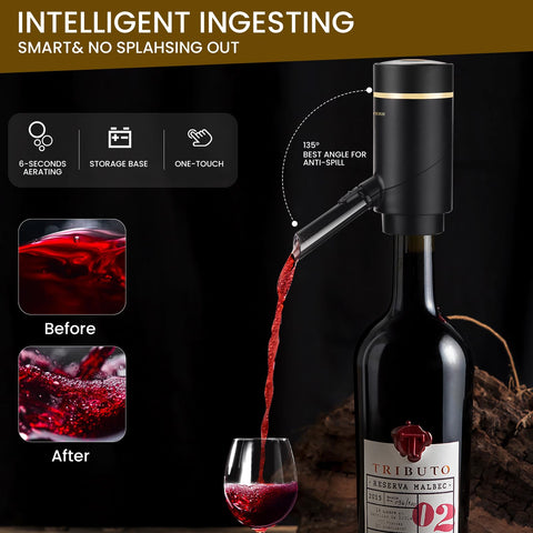 BLUBYEES aerador-decanter-3-en-1, potencia la experiencia aromática del vino.