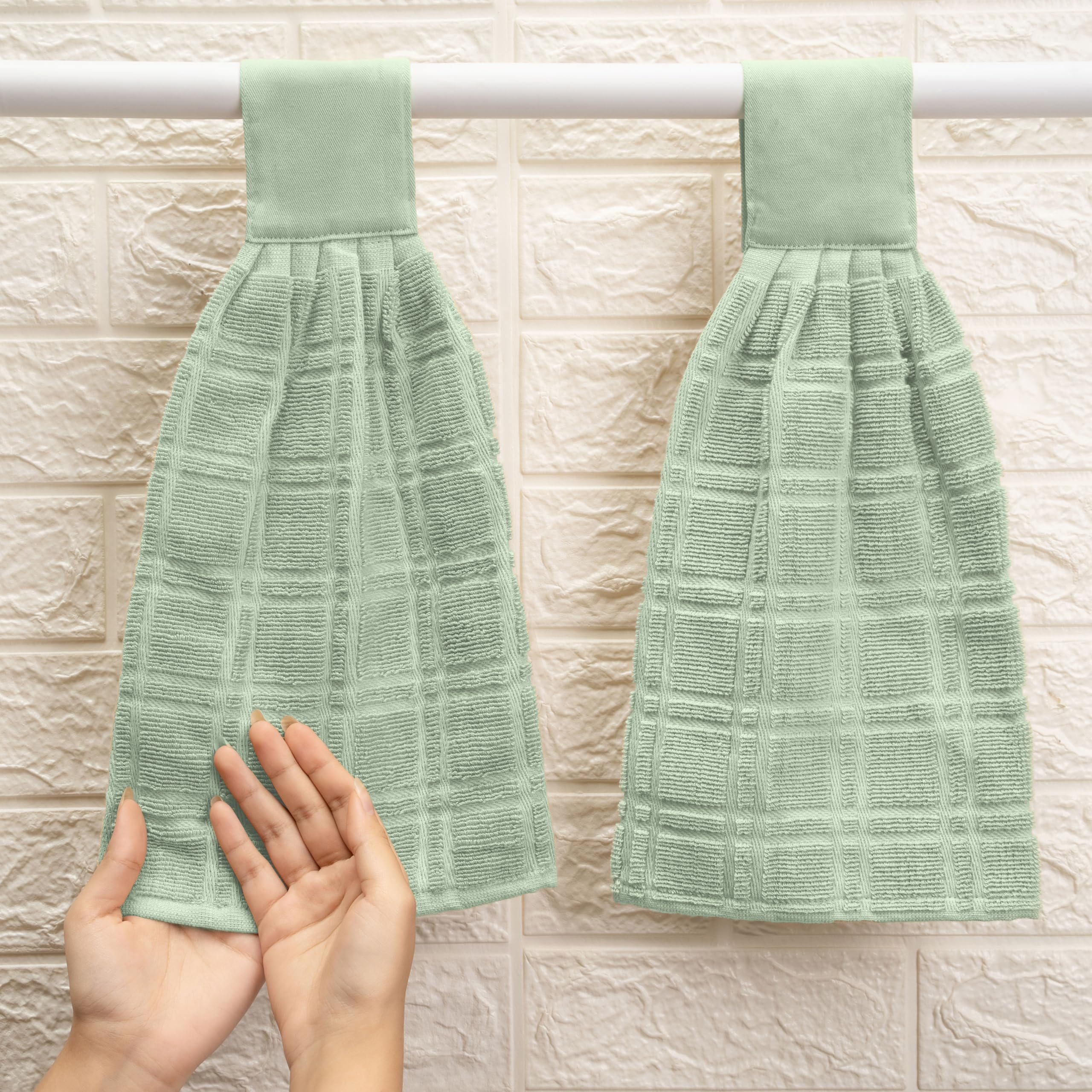 Blue Needles conjunto de 2 toallas de cocina colgantes, color verde salvia