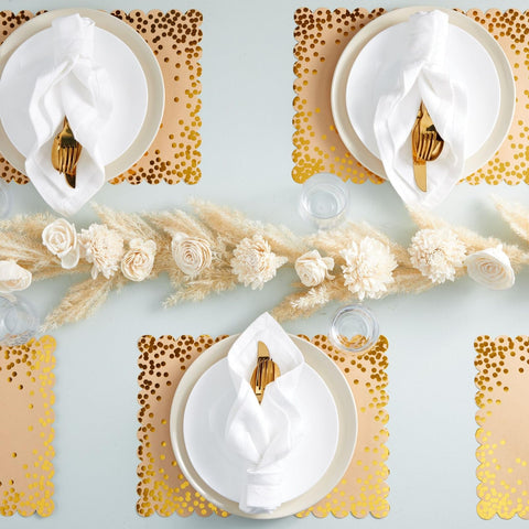 Blue Panda manteles borde festoneado dorado para cenas formales