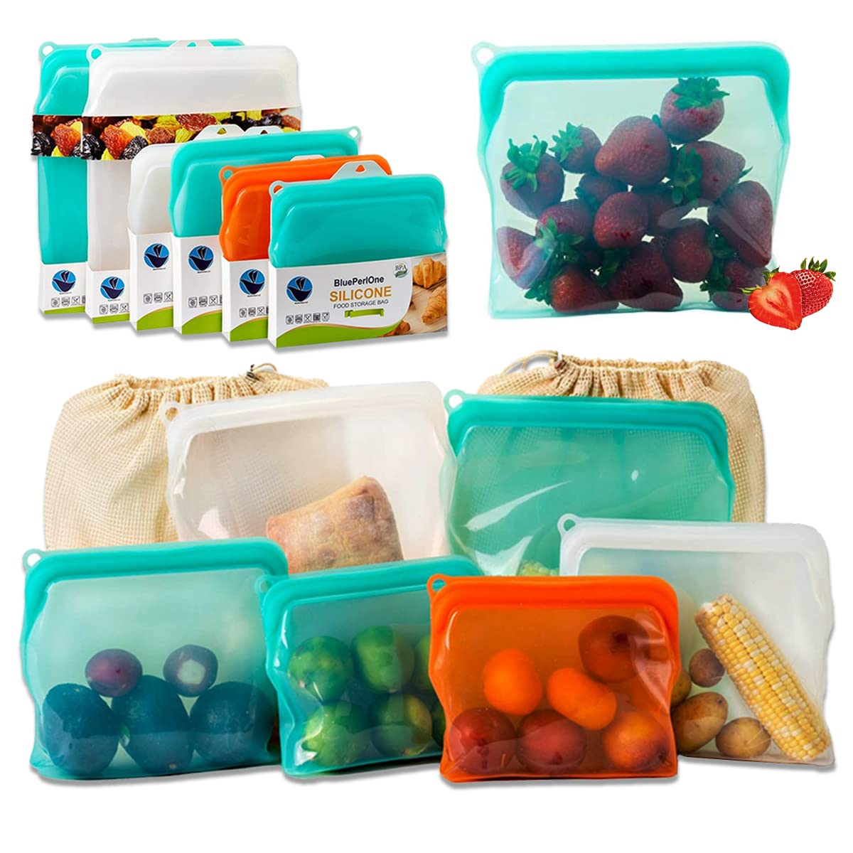 BluePerlOne bolsas-silicona-1-2-galon, almacenamiento versátil de porciones.