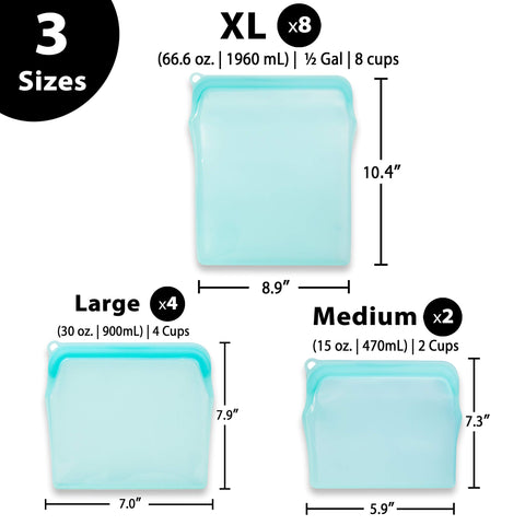 BluePerlOne bolsas-silicona-tamano-grande, ideales para sobras y comidas completas.