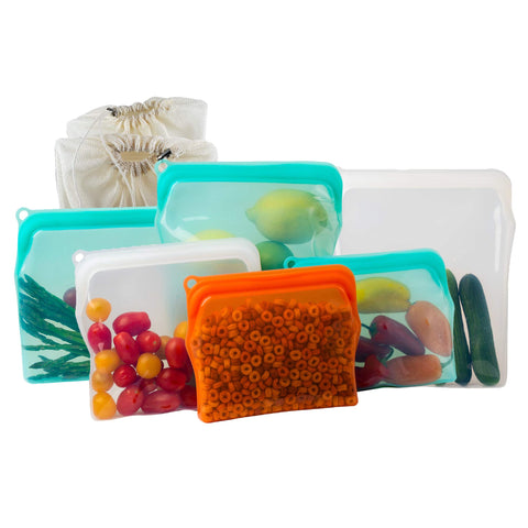 BluePerlOne bolsas-silicona-tamano-mediano, perfectas para snacks y porciones rápidas.