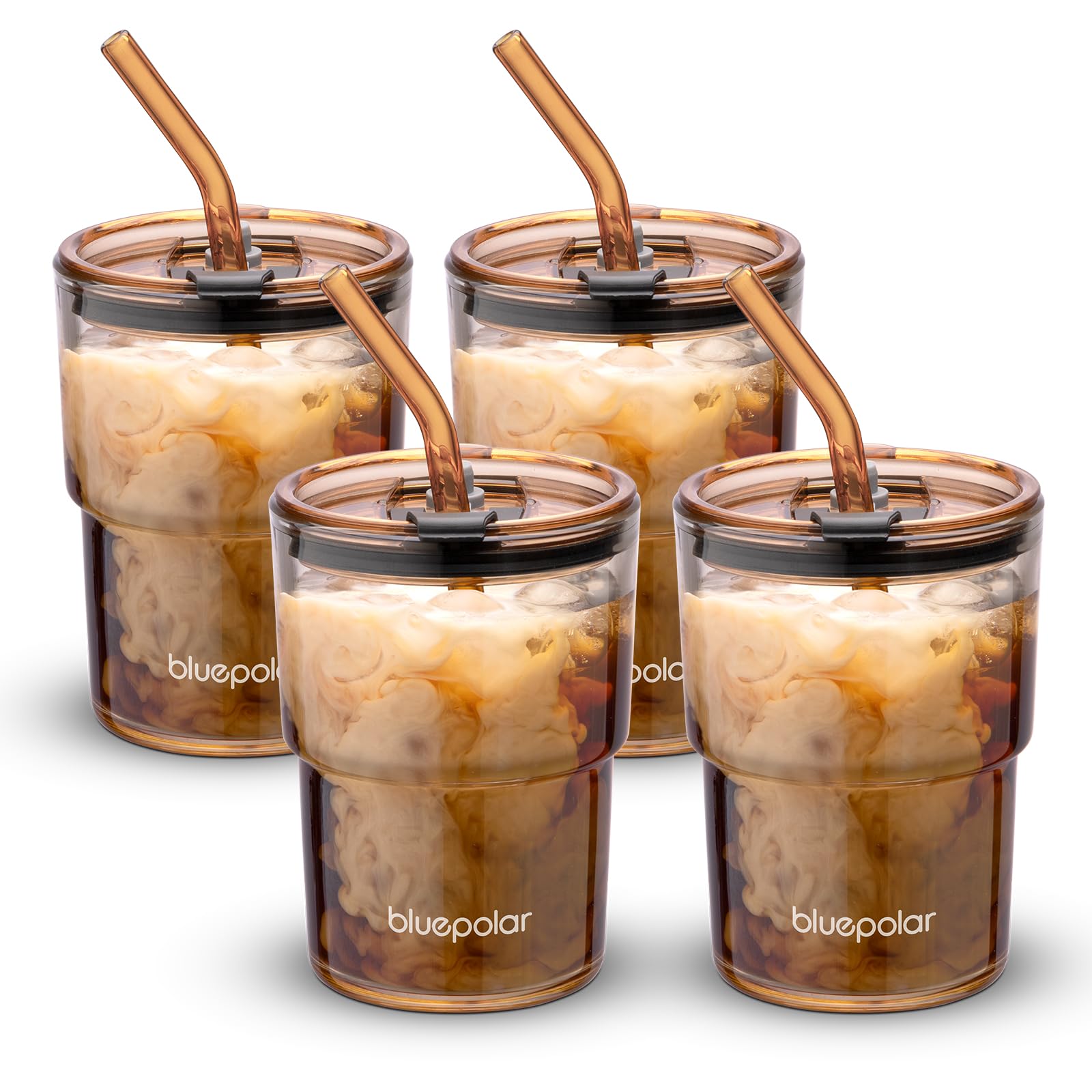 BLUEPOLAR conjunto de 4 vasos de vidrio 13 oz, ideal para agua y bebidas frías en casa