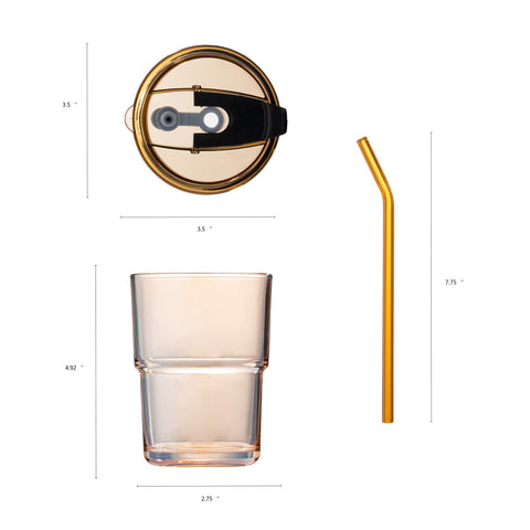 BLUEPOLAR vaso de vidrio ámbar con pajilla reutilizable, perfecto para té helado.