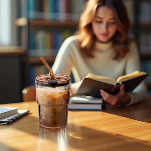 BLUEPOLAR vaso de vidrio ámbar, diseño ergonómico para un agarre cómodo.