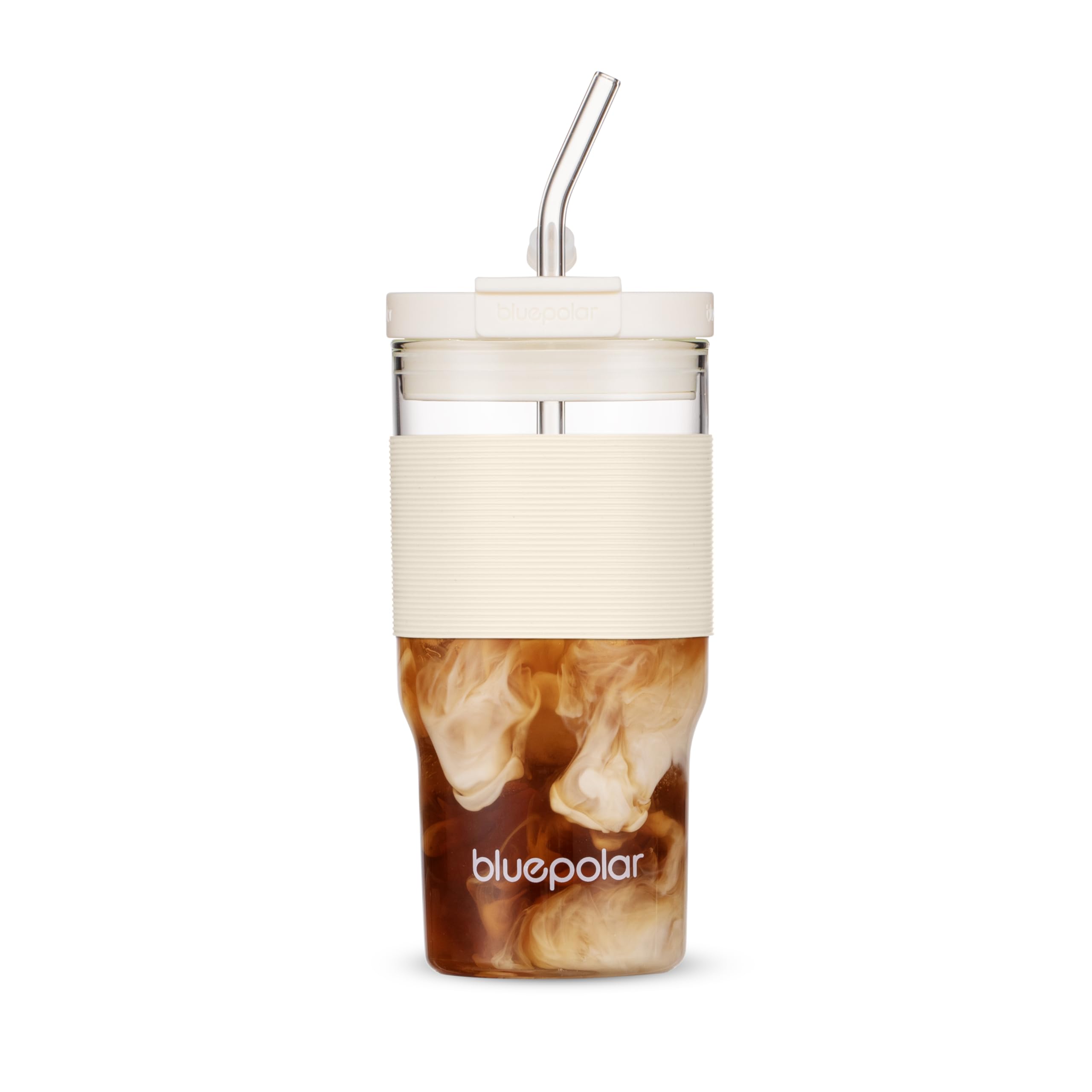 BluePolar vaso cristal 23oz con pajilla y tapa, ideal para batidos y agua fría
