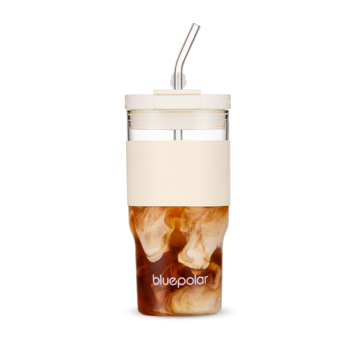 BluePolar vaso cristal 23oz con pajilla y tapa, ideal para batidos y agua fría