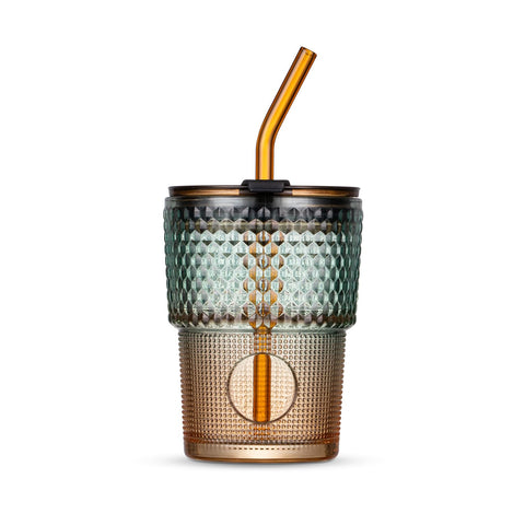 Vaso BLUEPOLAR 13 oz ámbar acanalado visto de frente, ideal para uso diario