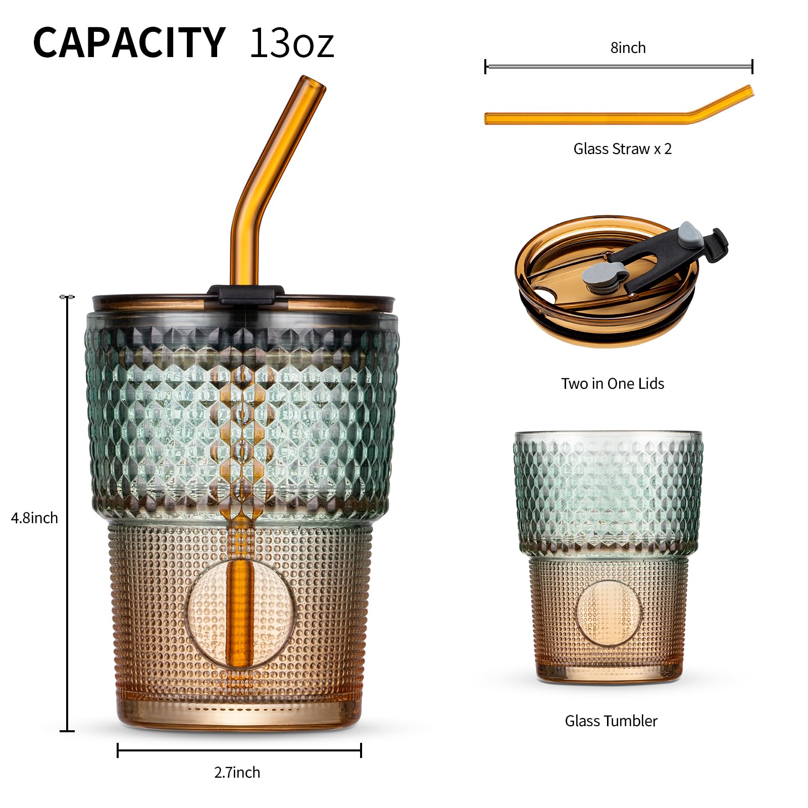 Tapa de vidrio con pajita BLUEPOLAR, vista lateral para bebidas frías
