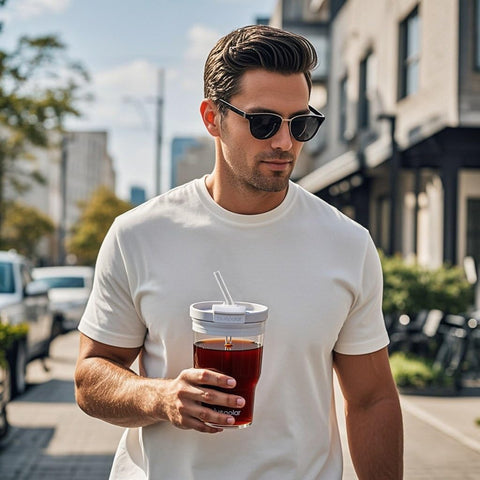 BluePOLAR vaso de vidrio ergonómico, agarre cómodo para uso diario.