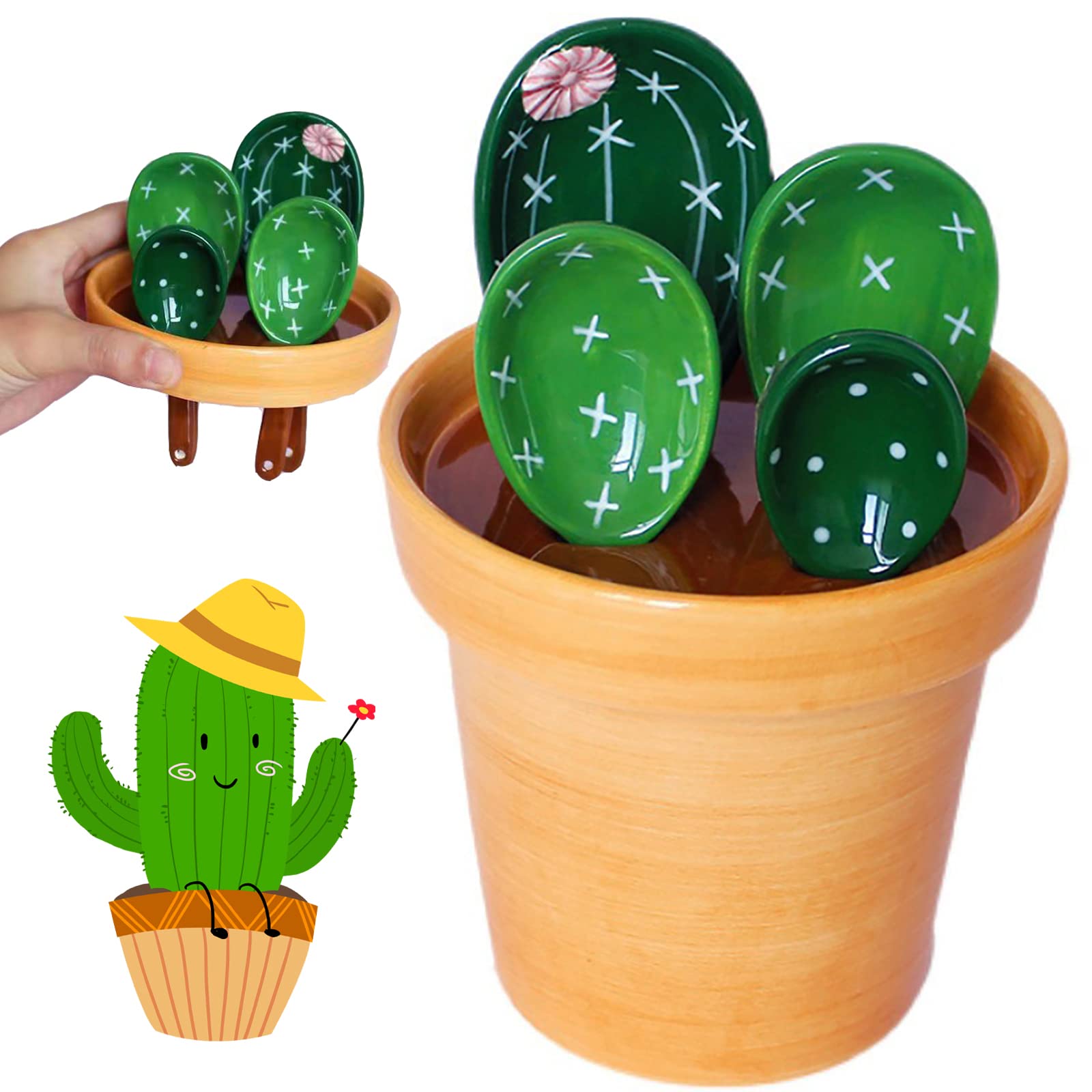 Bluesteer cactus medidores cucharas y taza maceta práctico set de cocina y decoración