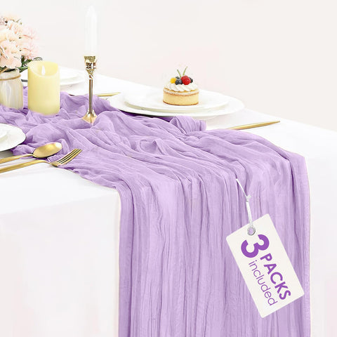 BLUETOP camino de mesa gasa lilas 90x305 cm, ideal para bodas elegantes.