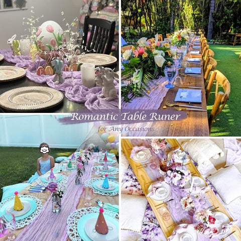 BLUETOP camino de mesa gasa lilas para uso doméstico y eventos especiales.
