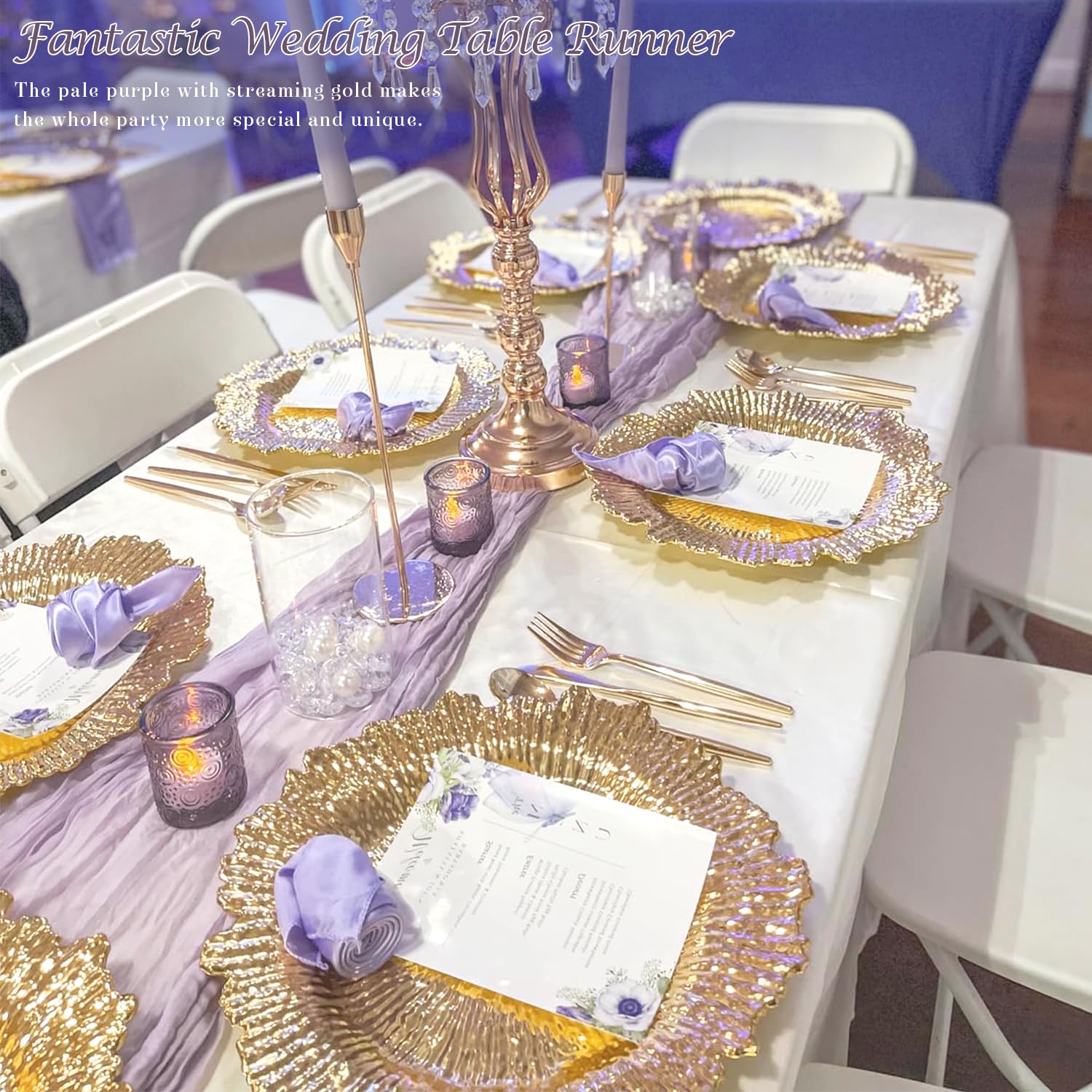 BLUETOP camino de mesa gasa lilas para recepciones y fiestas, versátil decorativo.