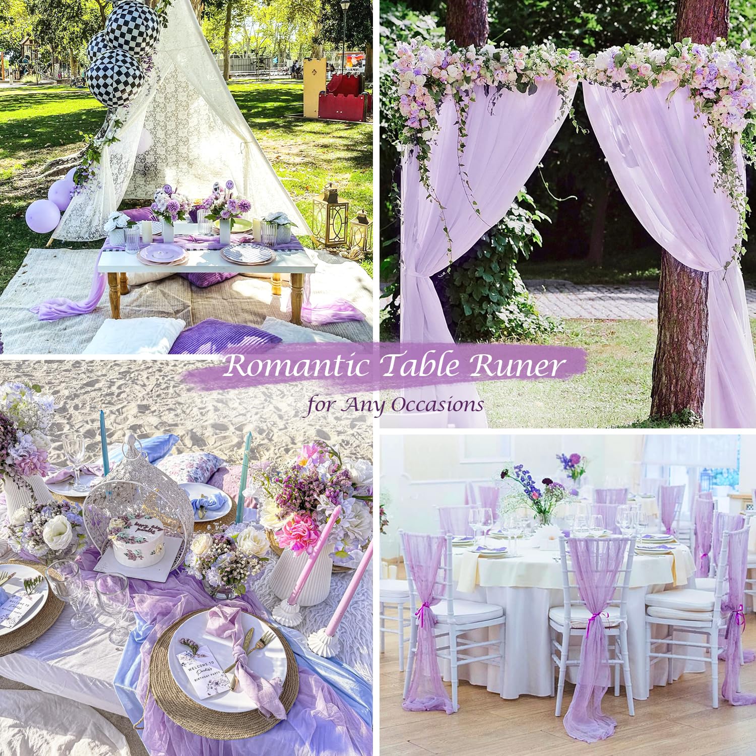 BLUETOP camino de mesa lilas para ceremonias, crea atmósfera romántica.