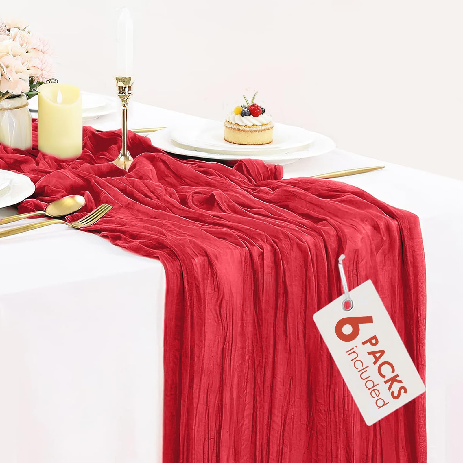 BLUETOP mantel gasa roja 35x120 cm para bodas con atmósfera cálida