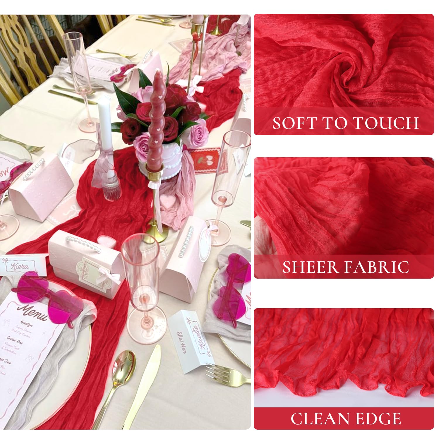 BLUETOP mantel gasa roja 35x120 cm ideal para banquetes elegantes