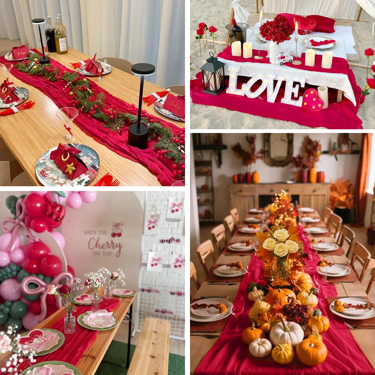 BLUETOP mantel gasa roja 35x120 cm perfecto para celebración de bebé