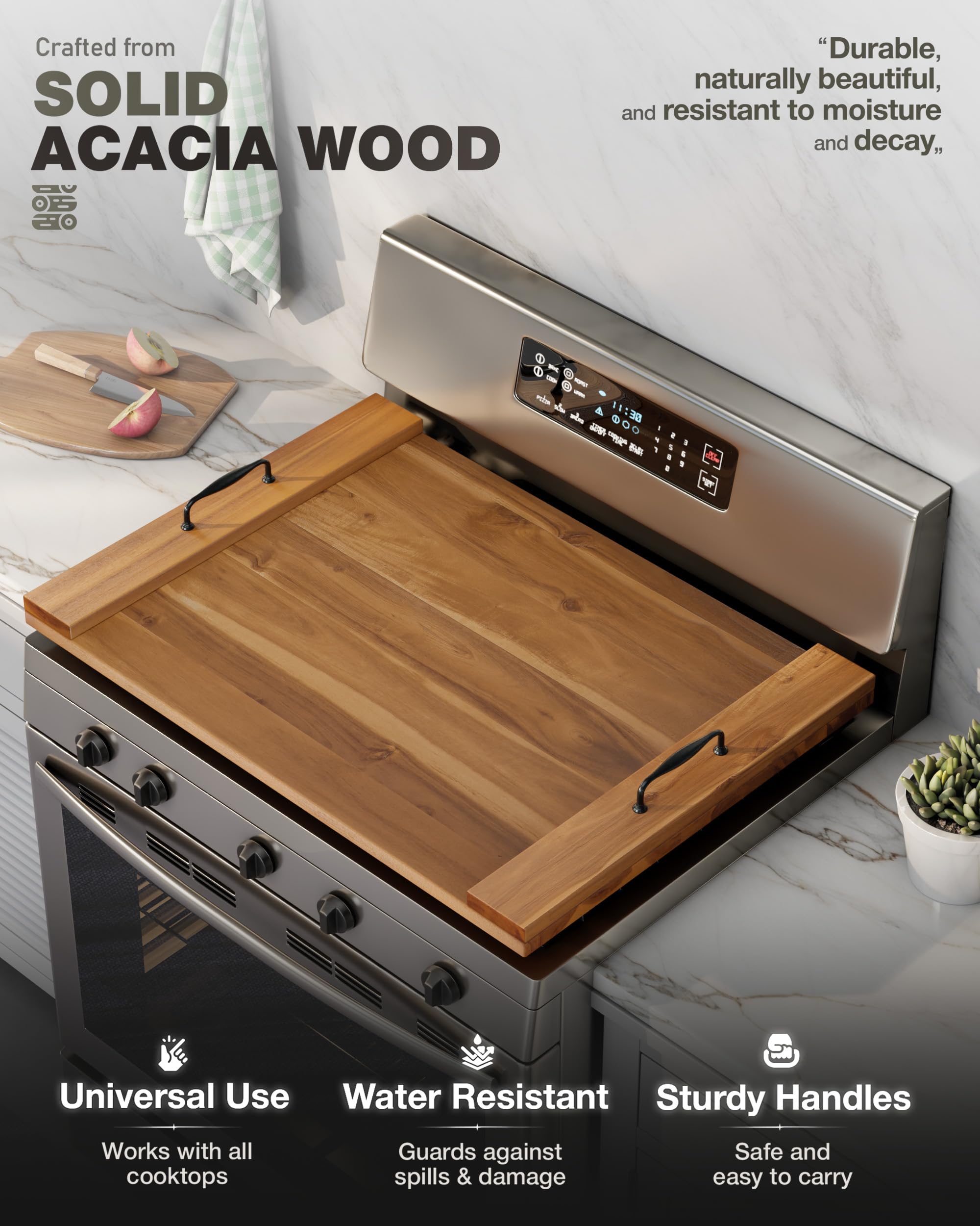 BLUEWEST tabla-cocina-acacia-dura, madera natural resistente para uso diario.