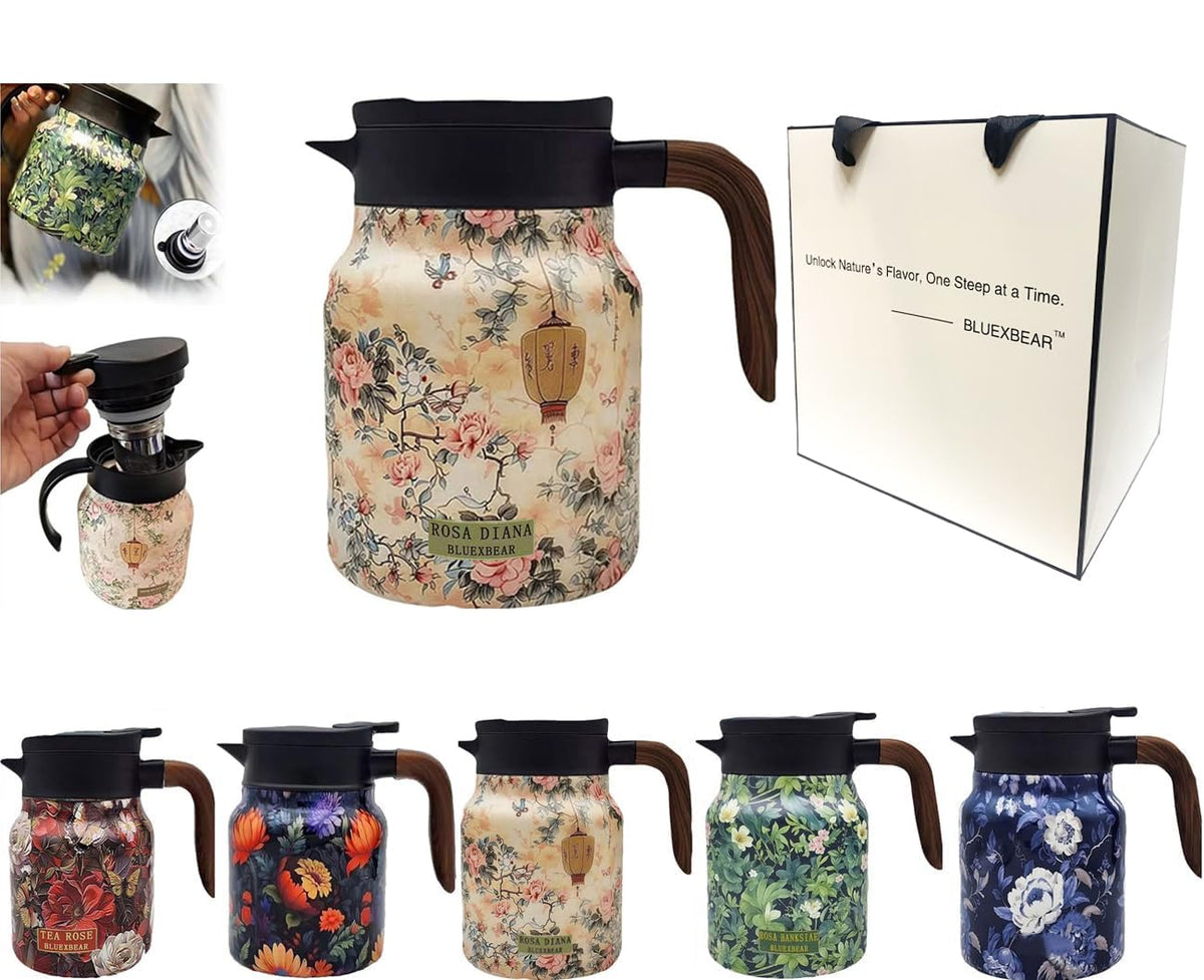 Bluexbear tetera floral vintage con infusor integrado para preparar té fácilmente