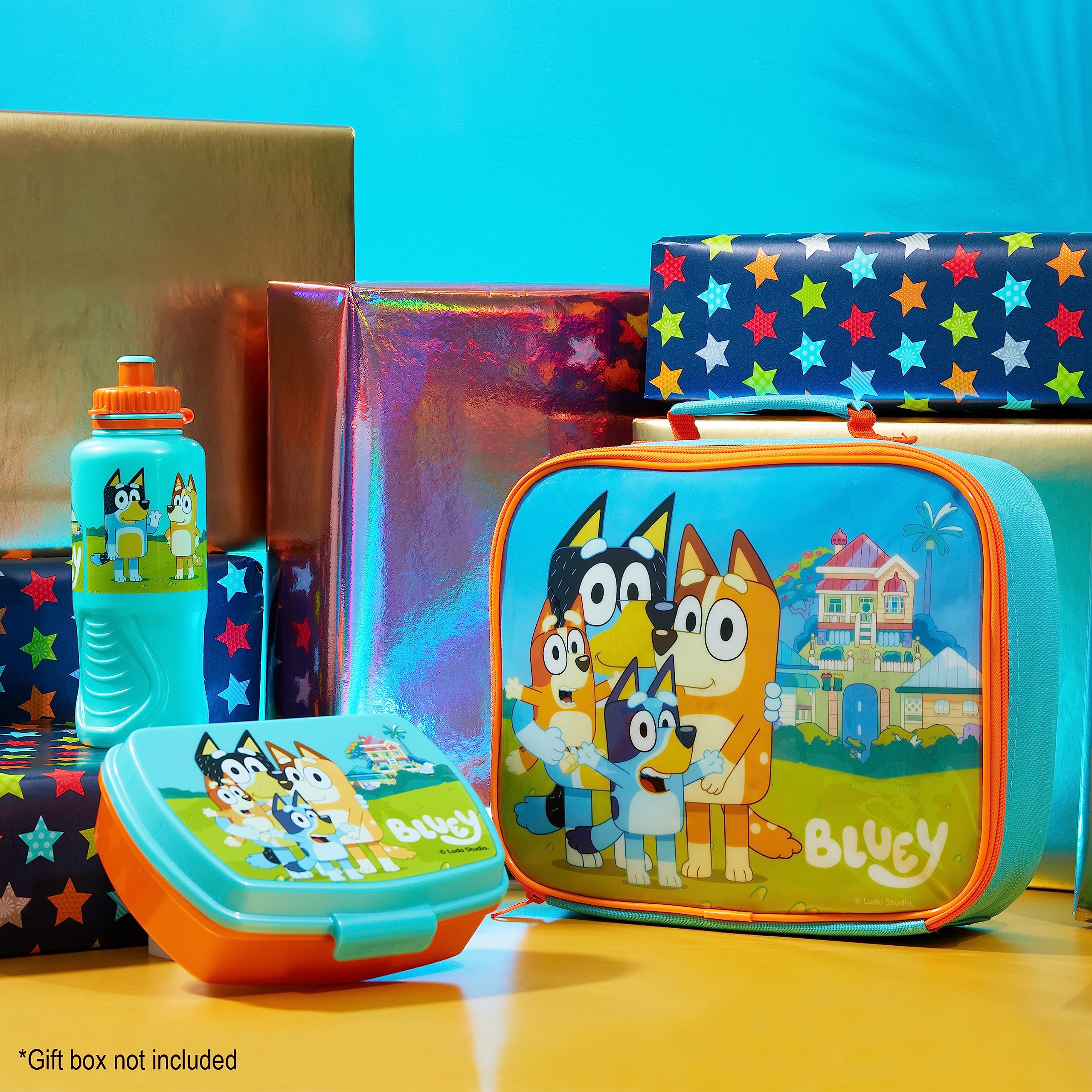 Bluey lonchera 3 piezas con caja de meriendas para transportar.
