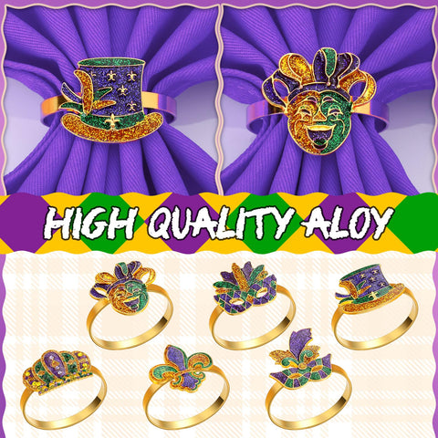 Blushtier, anillo para servilleta Mardi Gras brilla con gemas para la cena.
