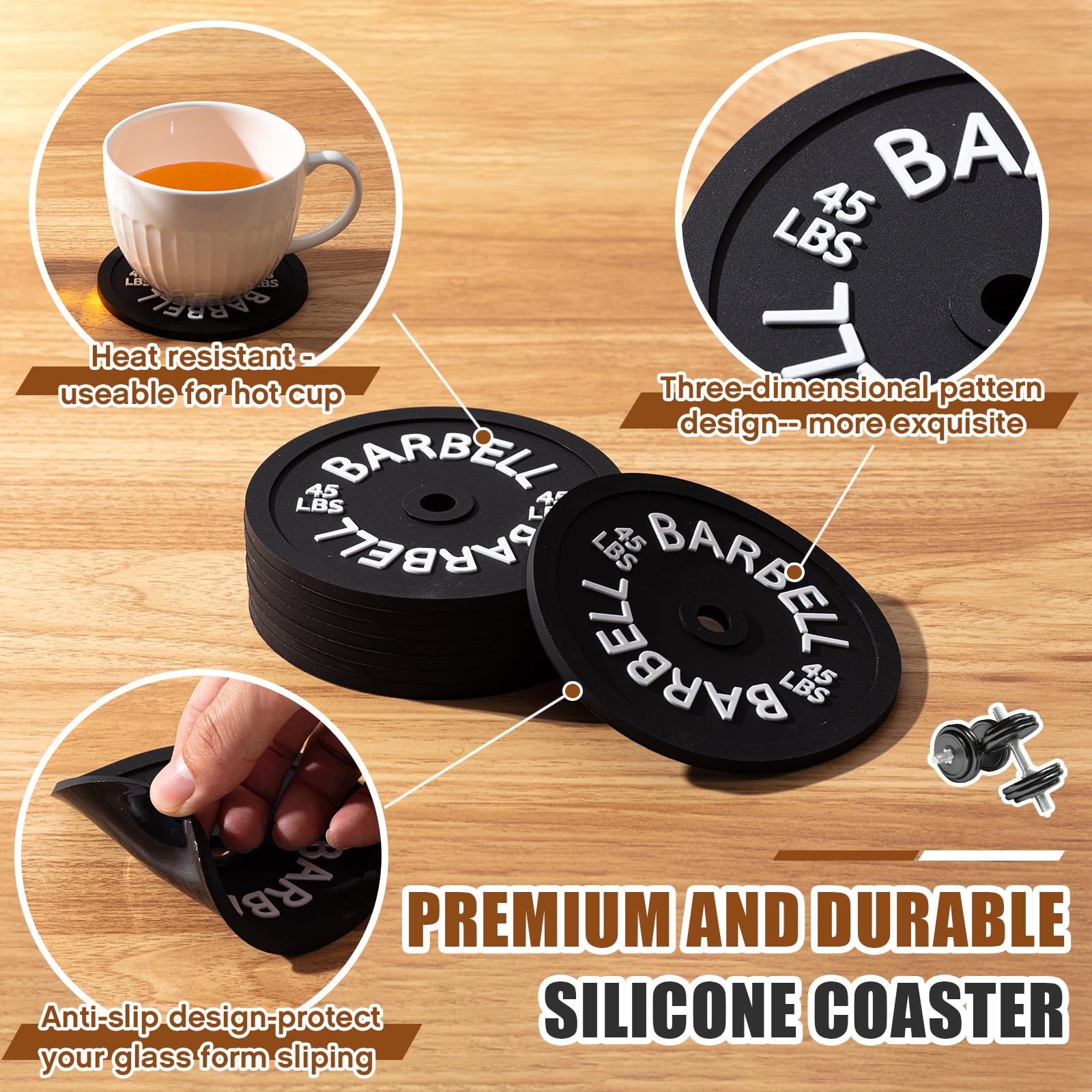 Blushtier posavasos-barbell con textura y detalle para estilo único.