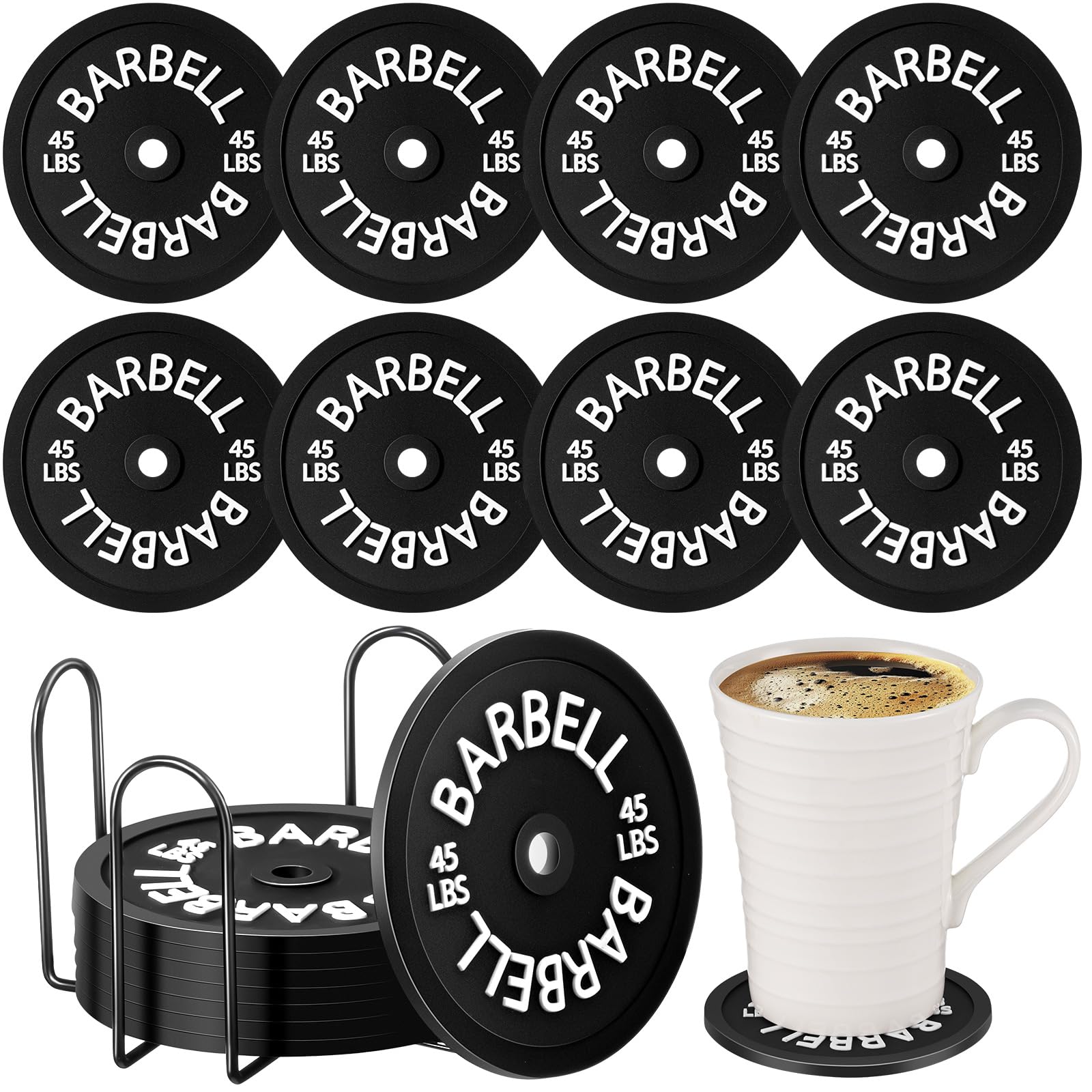 Blushtier posavasos barbell de silicona protege la mesa y aporta estilo deportivo.