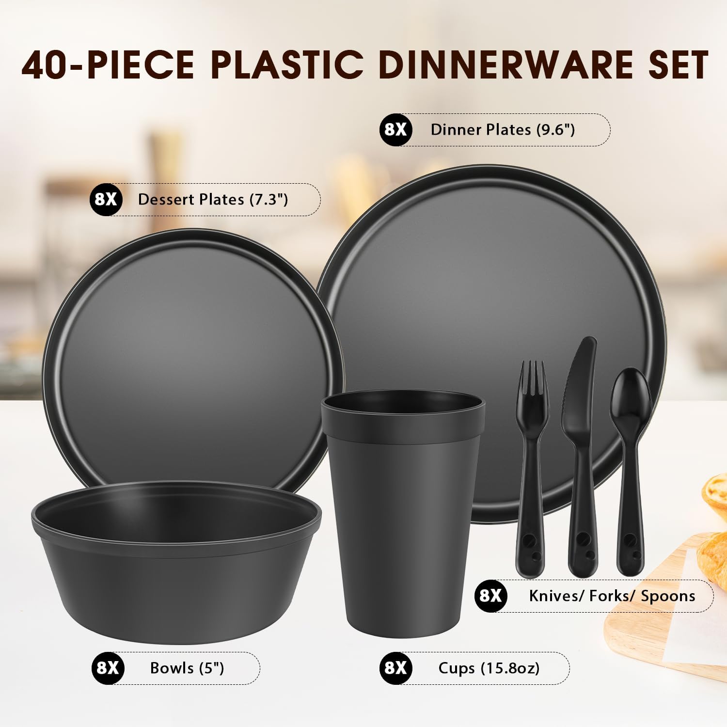 Blwan set cena camping 40 piezas platos 8 pulgadas: diseño compacto para cocinas pequeñas.