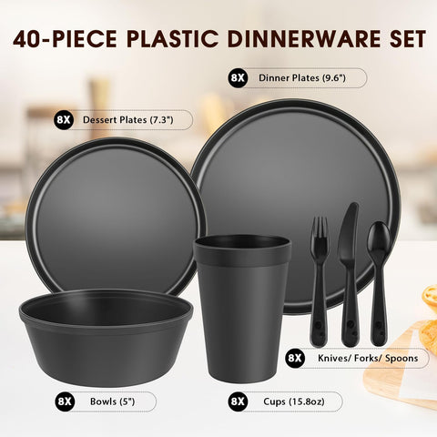 Blwan set cena camping 40 piezas platos 8 pulgadas: diseño compacto para cocinas pequeñas.