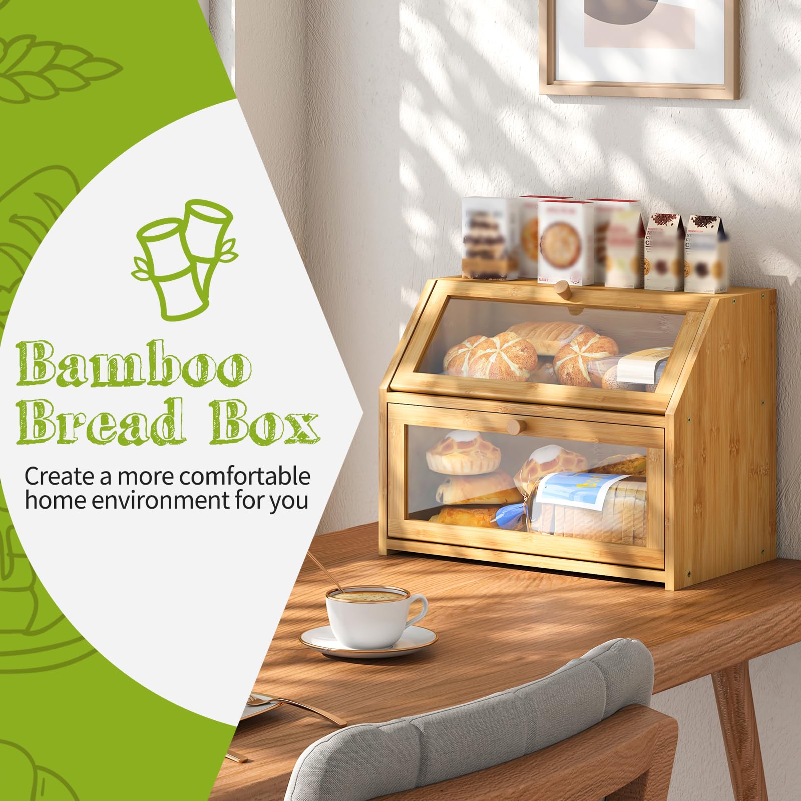 BMOSU caja pan bambu natural diseño rustico para cocina ordenada