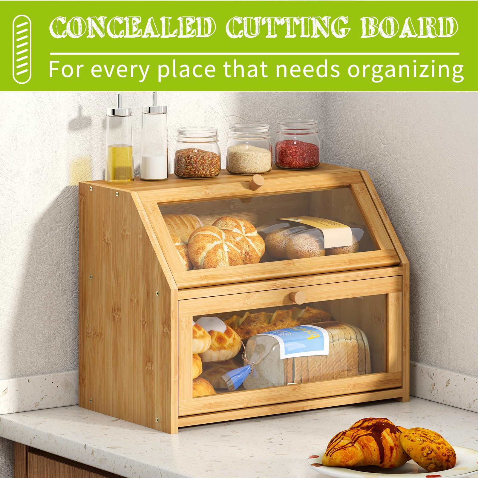 BMOSU organizador cocina dos niveles para pan, bollos y utensilios