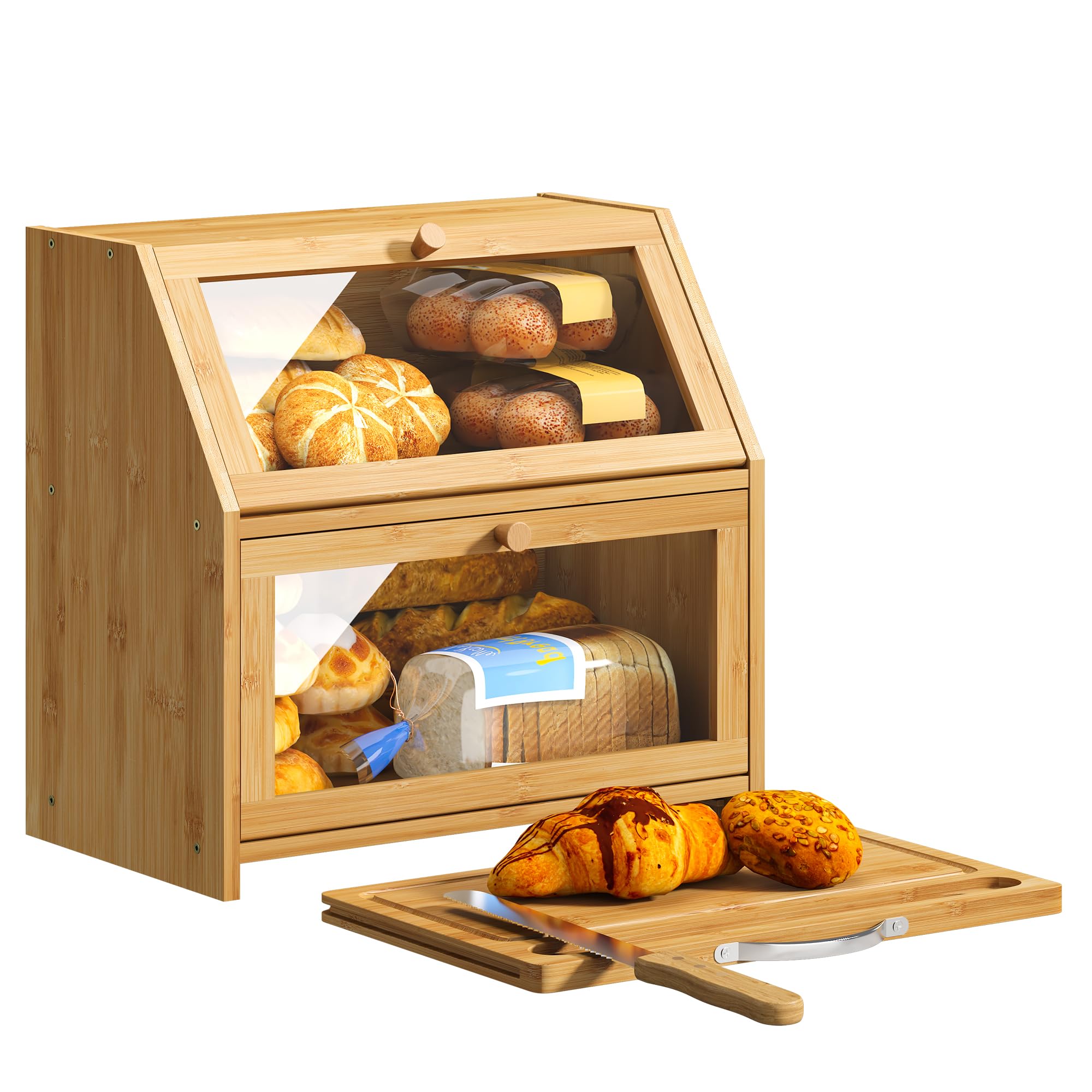 BMOSU Panera con tabla de corte integrada para cortar pan de forma limpia y ordenada.