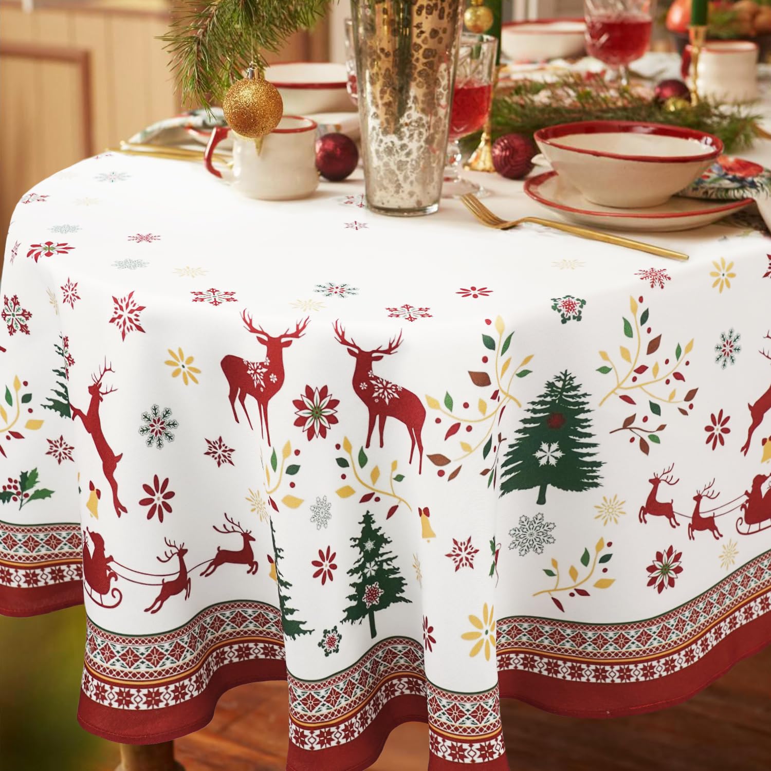 Mantel oval navideño Bnejvif, acabado impermeable para cenas sin manchas.