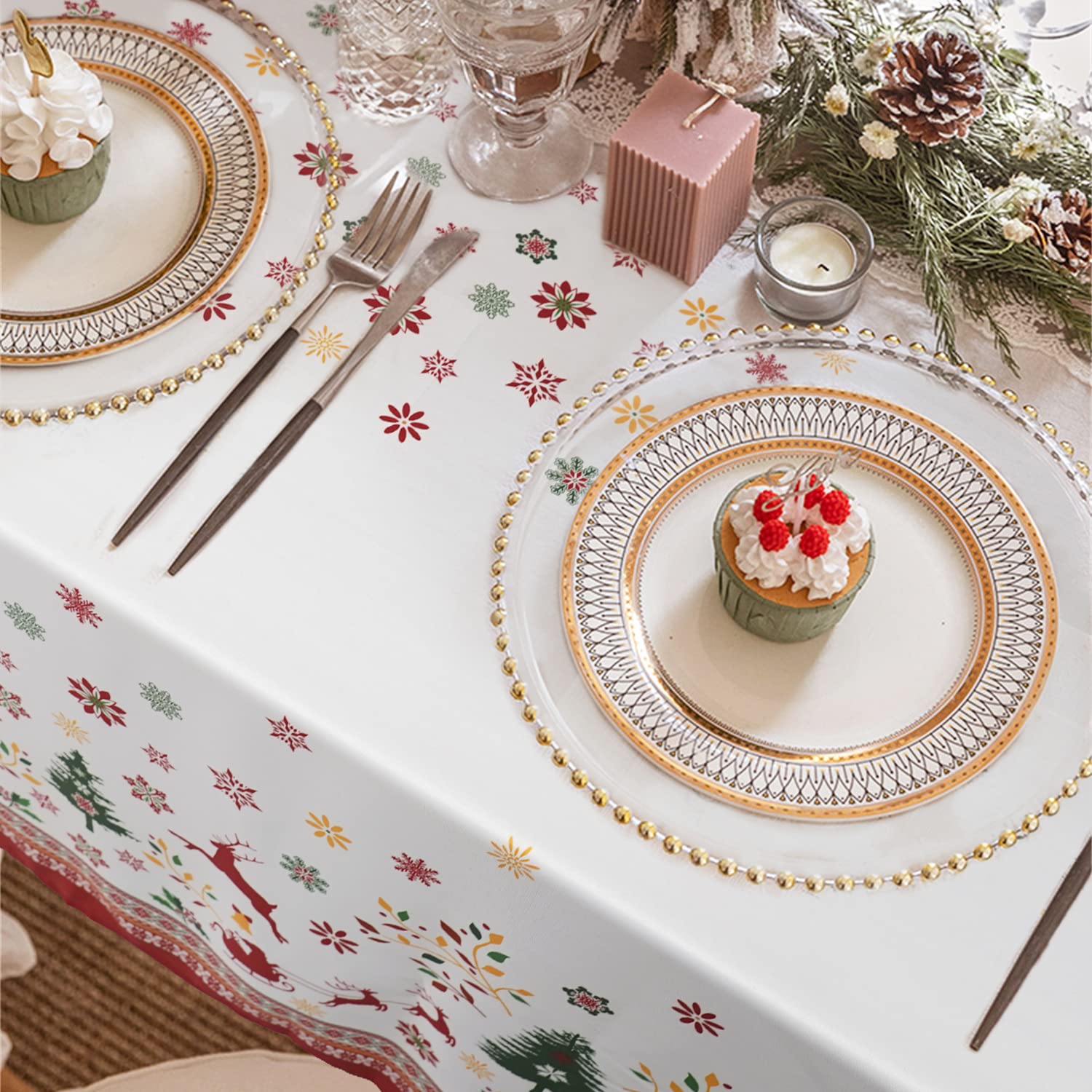Mantel oval Bnejvif rojo plaid nieve, ideal para cenas festivas.