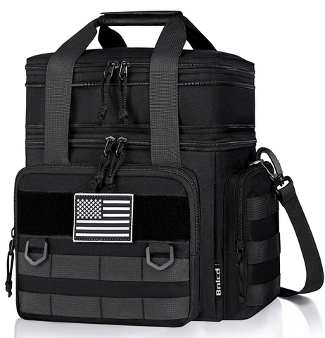 Bnlcd caja táctica vista frontal con bandera americana, diseño resistente para uso diario.