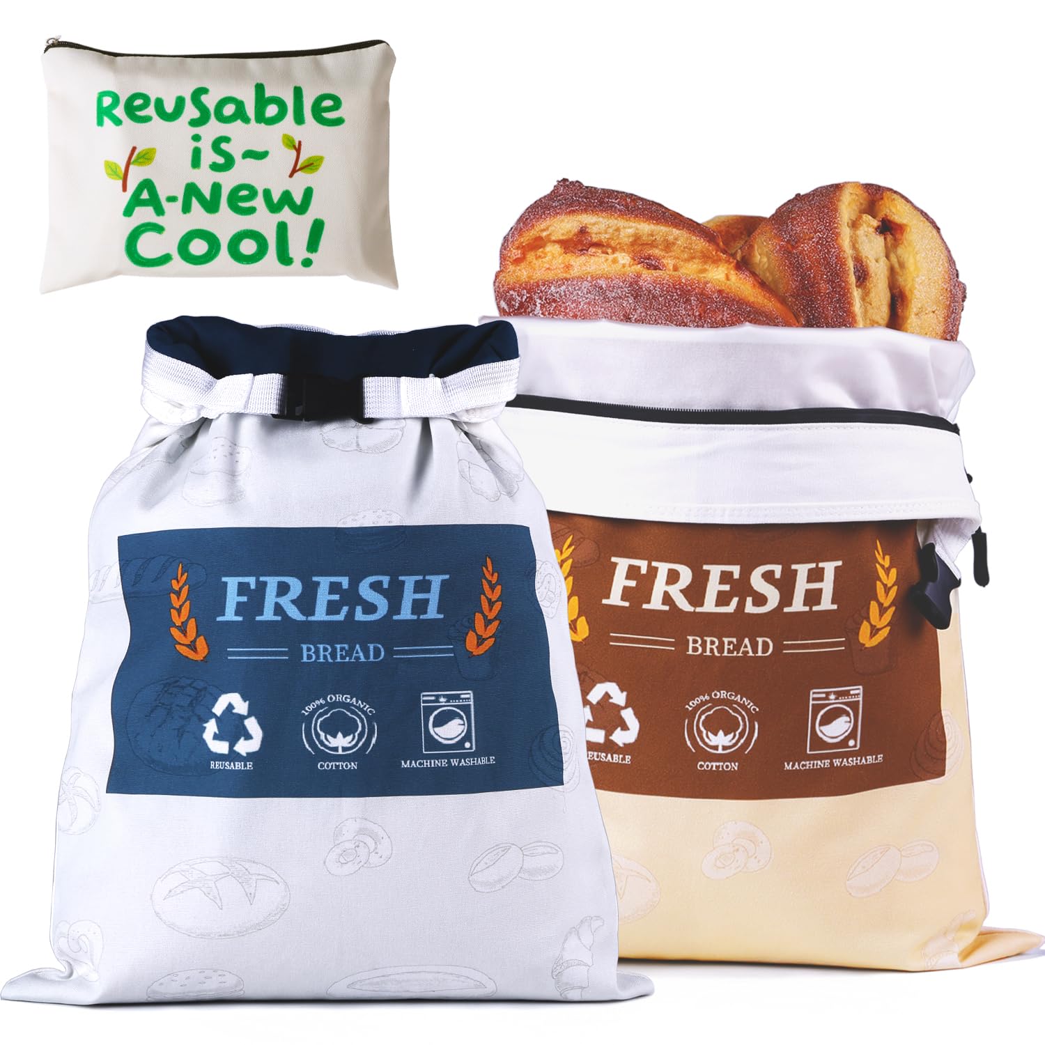 BNUNWISH bolsa reutilizable para pan con cierre que mantiene la frescura por más tiempo