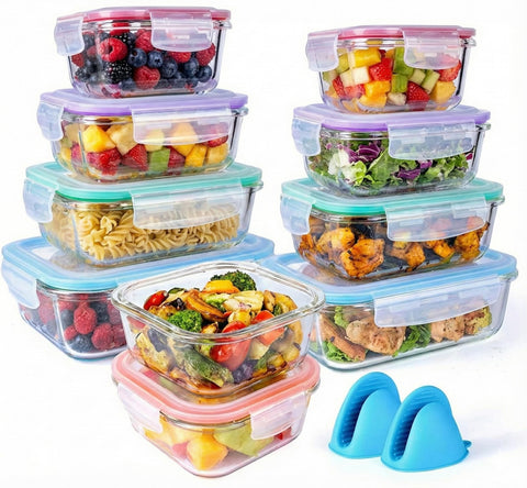 Bo-Toys conjunto de vidrio 20 piezas para almacenamiento eficiente de comidas.