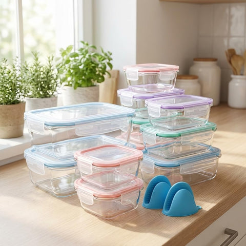 Contenedor vidrio rectangular 1050ml Bo-Toys para porciones grandes y comidas familiares.