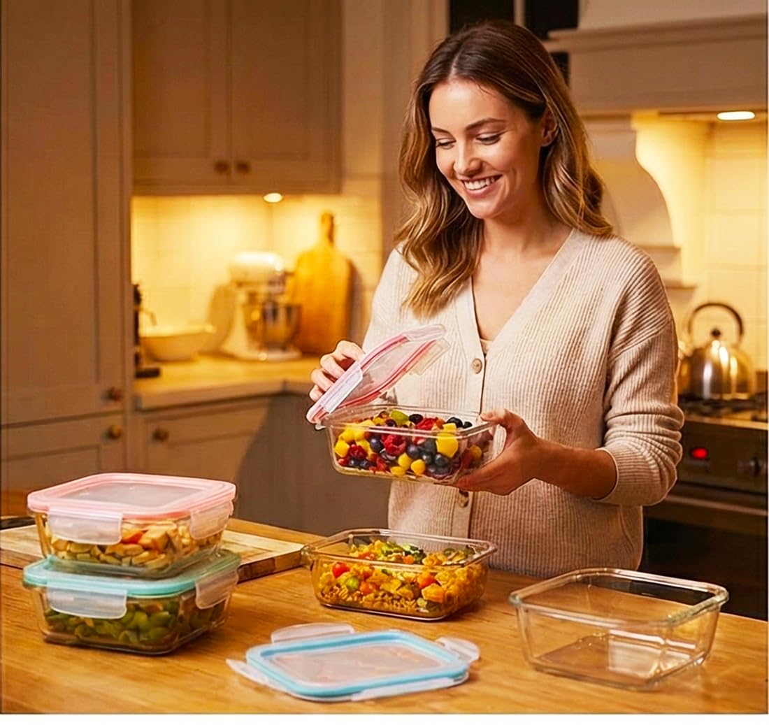 Contenedor vidrio rectangular 370ml Bo-Toys ideal para snacks y sándwiches.