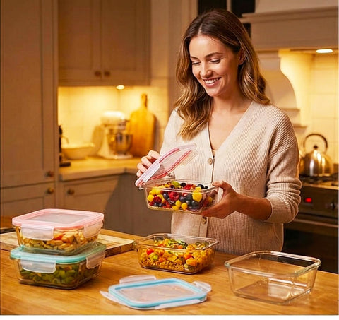 Contenedor vidrio rectangular 370ml Bo-Toys ideal para snacks y sándwiches.