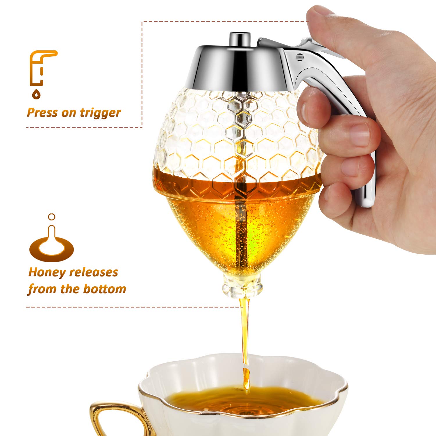 Boao dispensador de miel acrílico con mango ergonómico para uso cómodo.